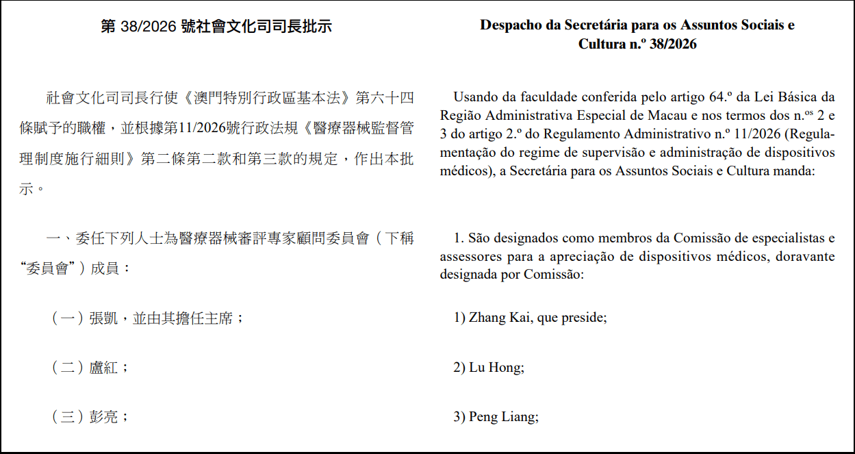 醫療器械審評專家顧問委員會成員今公佈